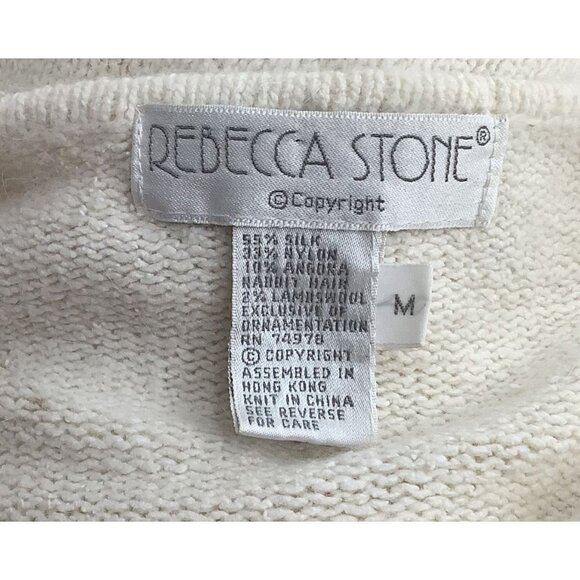 Rebecca Stone Ivory Cardigan Sweater Floral Beading & Button Closure Womens M - Picture 5 of 6